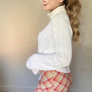 Eddie Bauer Cable Knit White Turtle Neck Sweater